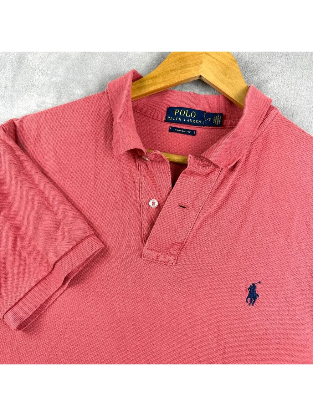Polo Ralph Lauren Men's L Classic Fit Polo Shirt Coral Pink Short Sleeve Pony